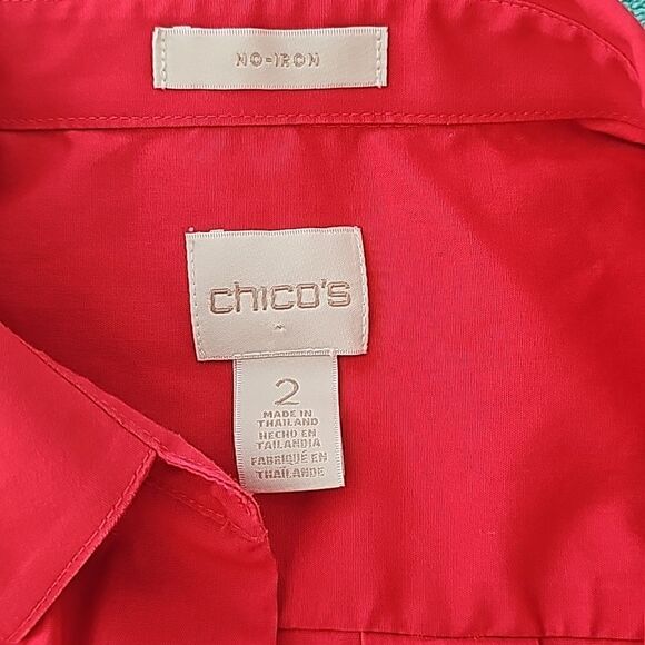 Chico's -497 3/4 Sleeve No Iron Button Down Shirt in Hot Pink Women's 2 / Large - Picture 2 of 8